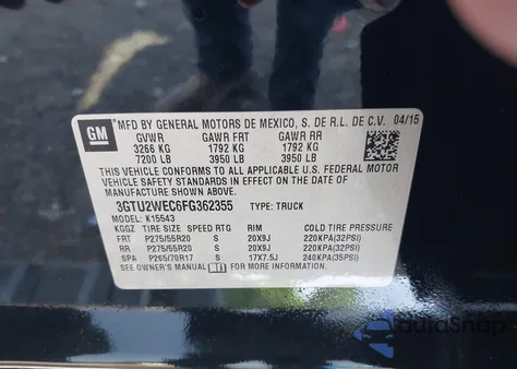 2015 GMC Sierra 1500 Denali из США, поврежденный, VIN 3GTU2WEC6FG362355